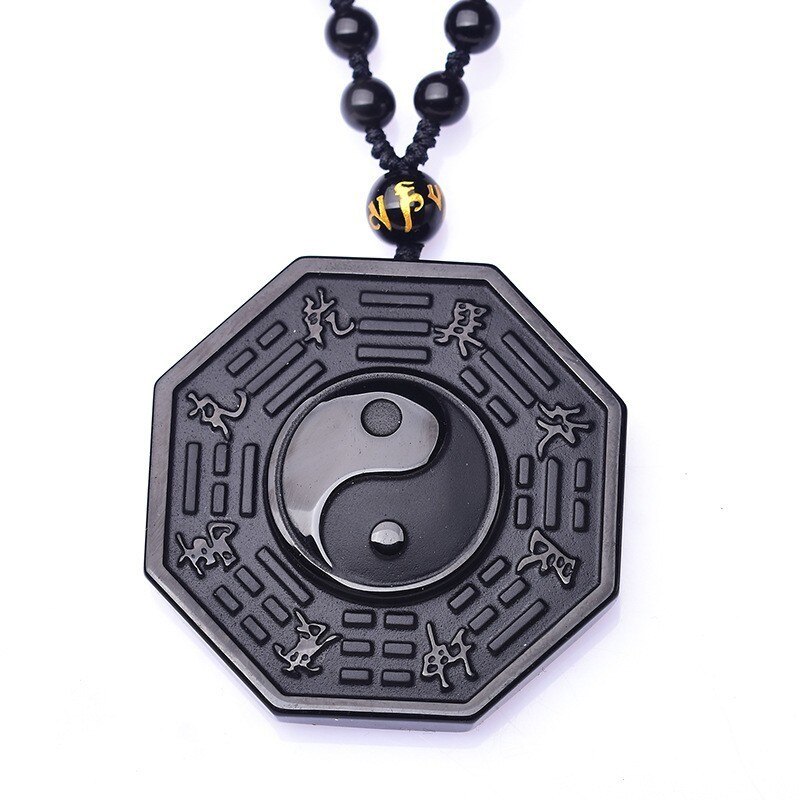 Black BAGUA Obsidian Necklace Yin Yang Men Women ..
